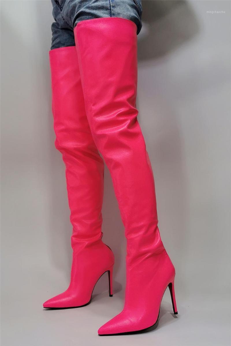 

New Fashion Pink High Over the Knee Boots for Women Shoes Pointed Toe Super Thin High Heels Long Boots Stiletto Bottine Femme1, As picture