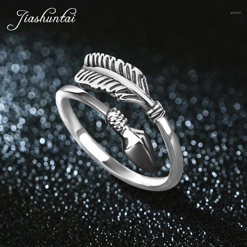 

JIASHUNTAI Trendy 100% 925 Sterling Silver Feathers Cupid Arrow Design Vintage Open Rings For Women Fine Jewelry Best Gift1