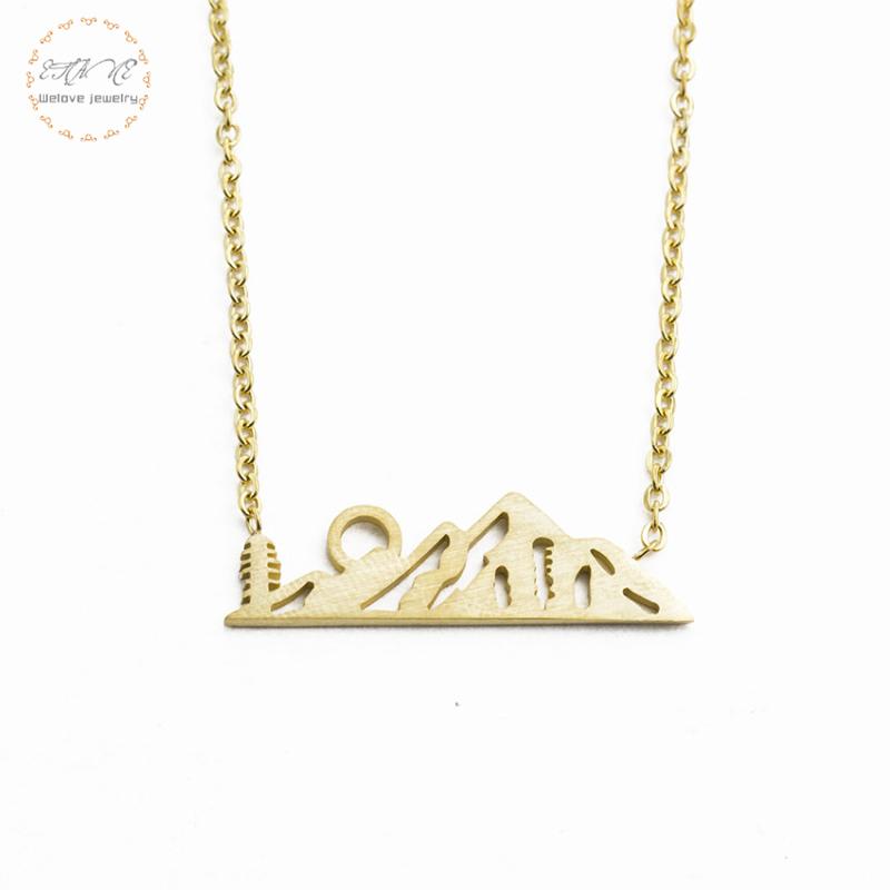 

Creative Jewelry Mountains Necklace Sunrise Sunset Nature Charm Inspirational Top Ketting Stainless Steel Pendant Friend Gift