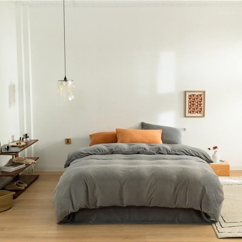 

Velvet Duvet Cover Sheet Set 4/6Pcs Soft Cozy Warm Comfortable Bedding set Orange Gray  Queen King Size for Kids Adults Bed1, White