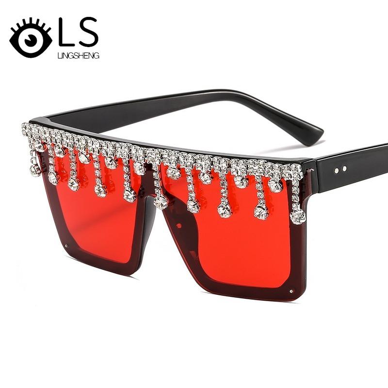 

Sunglasses LS Fashion Women 2021 Crystal Diamond Tassel Sun Glasses Oversized Sunglass Shades For Woman YJ040