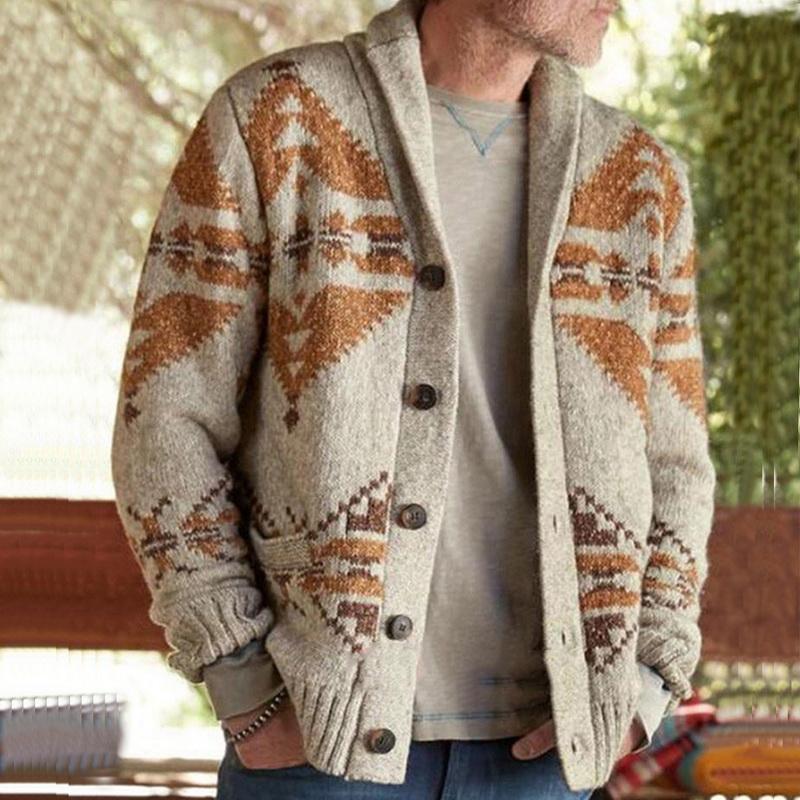 

HEFLASHOR Mens Cardigan Print Sweaters Autumn Warm Christmas Sweater Jumper Men Winter Jacket Coat Casual Stand Collar Knitwear, Khaki