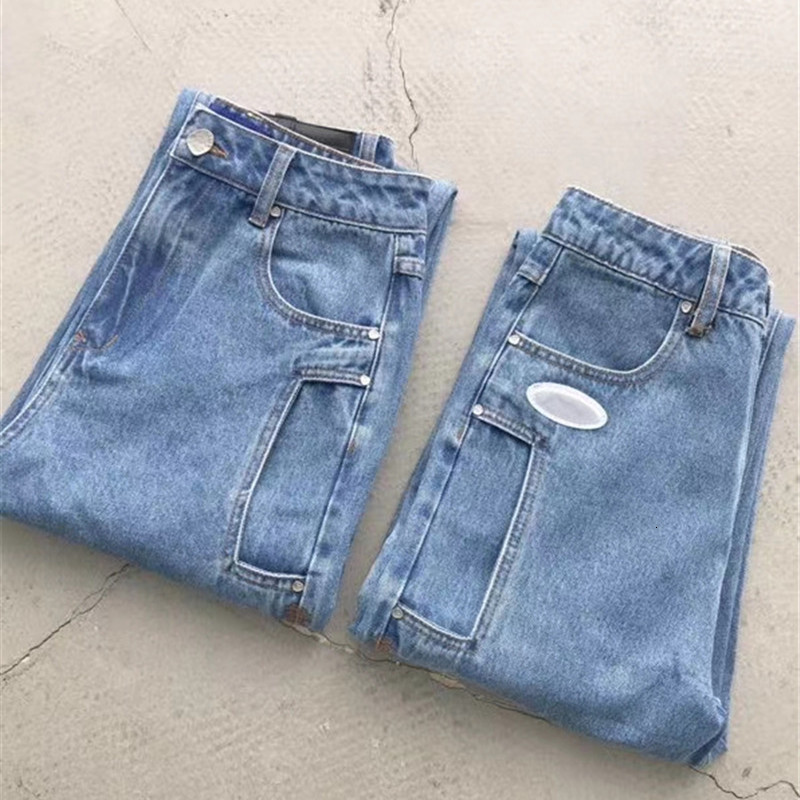 

2021 New Blue Denim Pants Men Women 1:1 Tags Slim Fit Adererror Hip-hop Ader Error Cowboy Button Jeans Nzqw