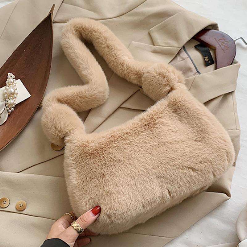 

Luxury Soft Faux Fur Small Shoulder Bags Winter Trend Handbags Designer Trending Hand Bag Plush bag, Black