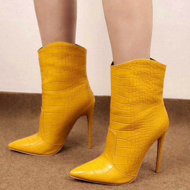 

2020 New Women Ankle Boots Sexy Thin High Heel Pointed Toe Women Short Boots Slip on Ladies Fall Winter Shoes Big Size 34-431, Black