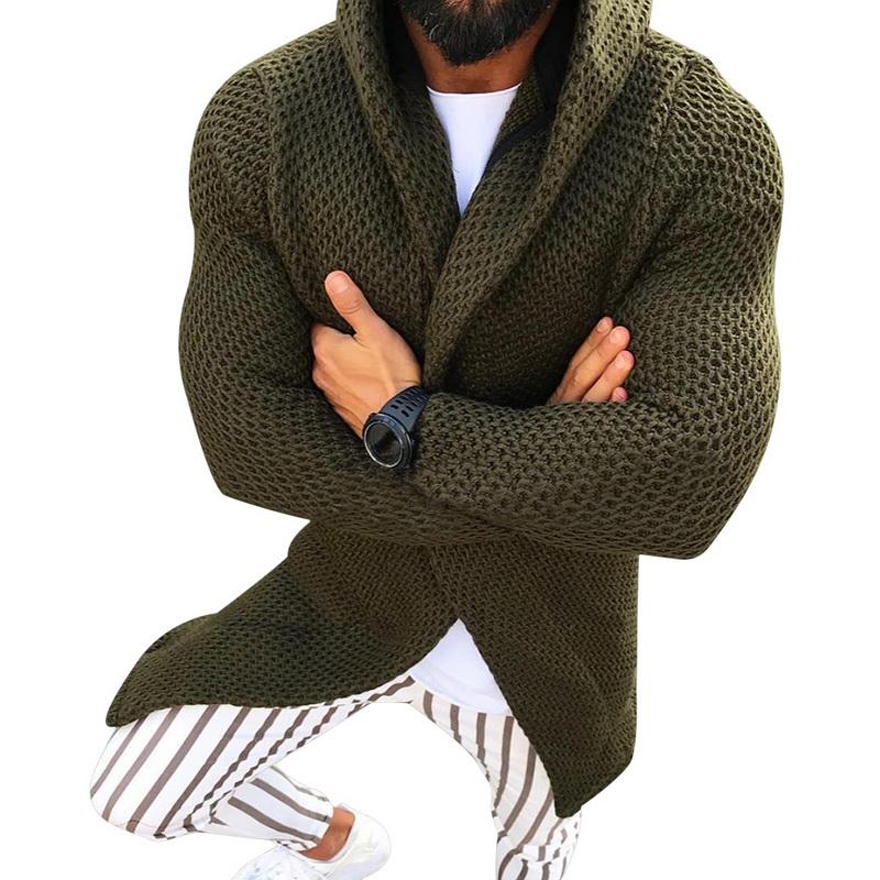 

Vogue Men Hooded Sweater Cardigan Autumn Winter Hooded Knitted Coats Open Front Mens Hoodie Outwear Knitting Overcoat Nice, Green