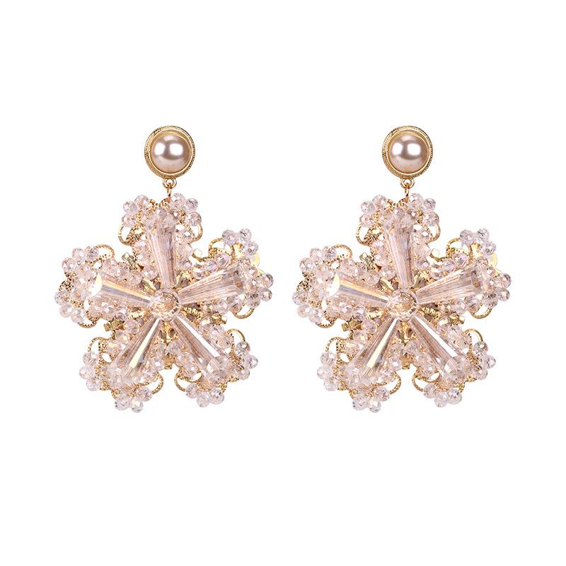 

New Fashion Plant Big Flower Earrings Sweet Spliced Glass Crystal Pearl Stud Earrings for Women Jewelry Dropshipping