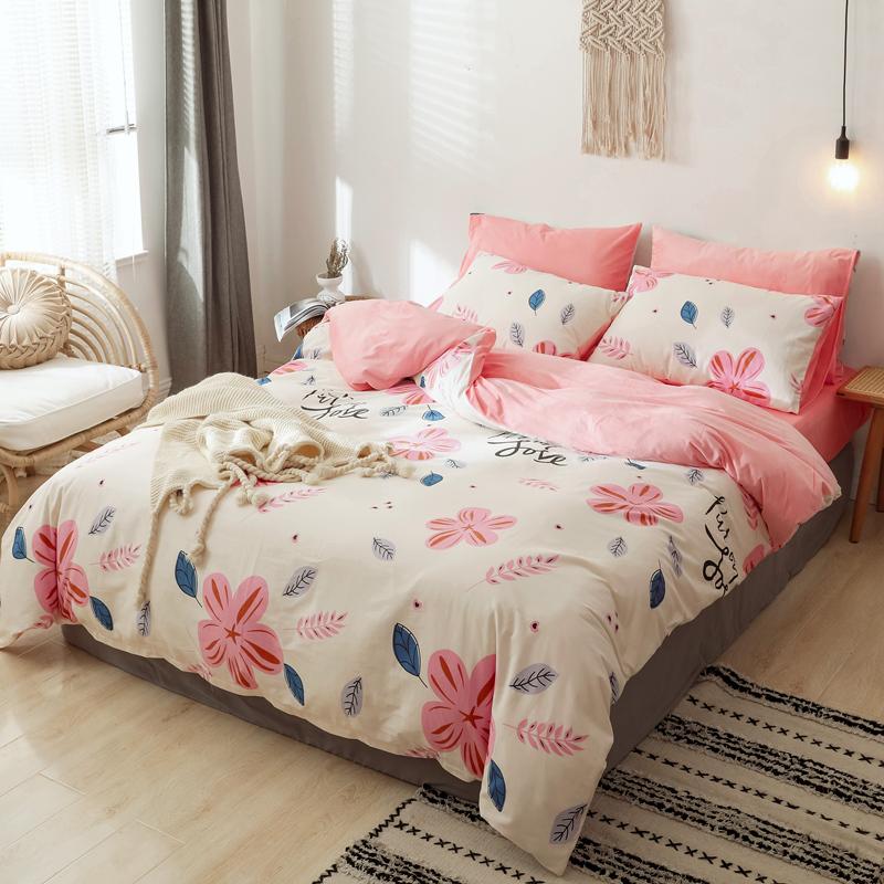 

Pure Cotton And Crystal Velvet Bed Set Duvet Cover Pillowcase Flat Fitted Bed Sheet Pink Lovely Flowers Plaid Grey Clouds Leaf