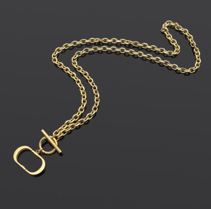 

Easy chic Never fade simple boys girls Jewelry hollow letter pendant letter long OT thick chain necklace Stainless Steel 18K Gold silver ros