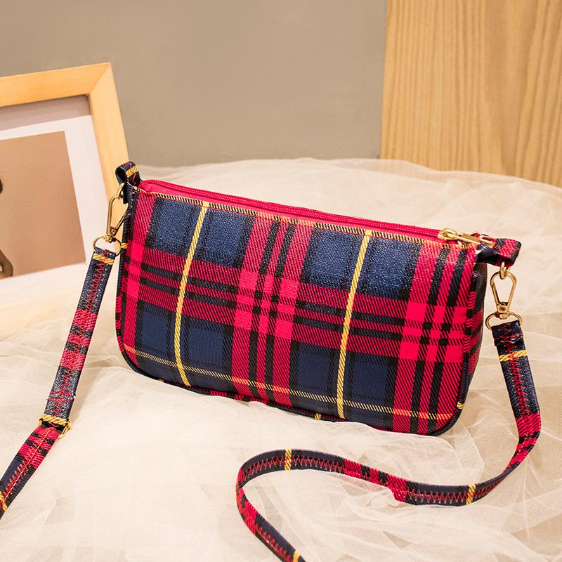 

Women Bags Plaid Color Shoulder Bag 2021 Square Printed Checkered Pattern Cell Phone Package Wholesale Zipper Female Handbag, Red