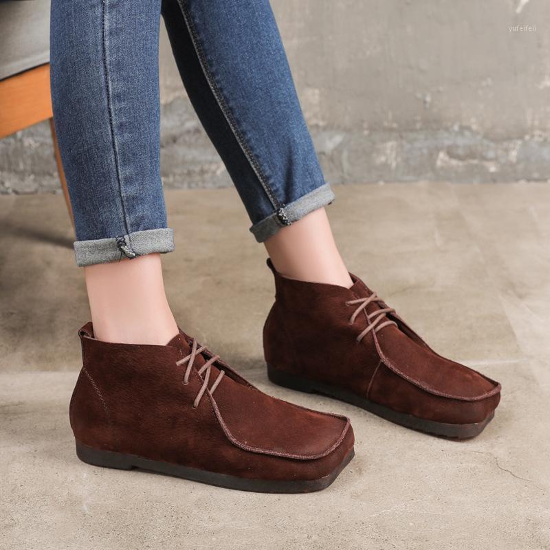 

702-17 New Fashion Autumn & Winter Women's Shoes Hand-made Flat-heeled Soft-heeled Cowhide Leather Boots1, Brown