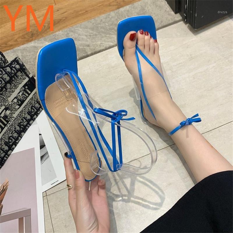 

2020 Sexy Party Wedding Thin High Heels Sandals Women Fashion Cross Strap Gladiator Shoes Woman Summer Square Toes Pvc Sandalias1, Black