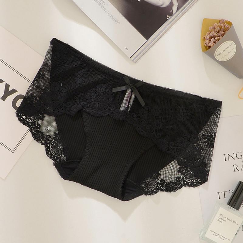 

New Lace Japanese Ladies Underwear Mid-Low Waist Sexy Temptation Seamless Breathable Briefs Women, White