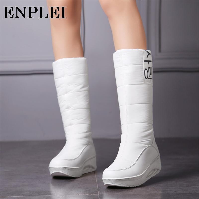 

Enplei Snow Boots Women Down Platform Boots Wedges Warm Mid-calf Female Plush Winter Size 35-44, Black