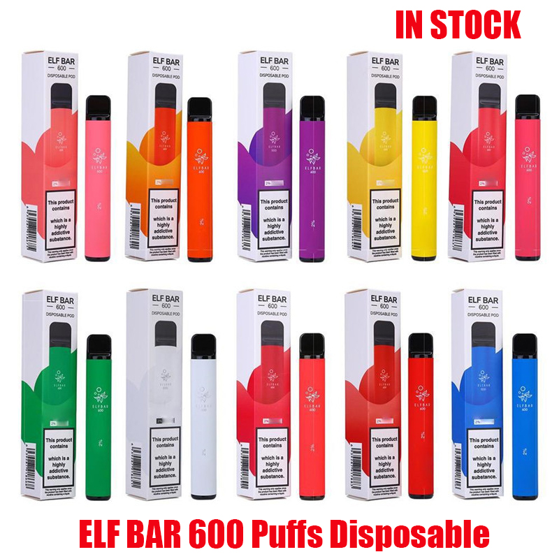 ELF BAR Disposable Pod Device Kit E cigarettes 2% Strength 600 Puffs 550mAh Battery 2ml Prefilled Cartridge Vape Stick Pen Vs Puff Plus Bang XXL 1500