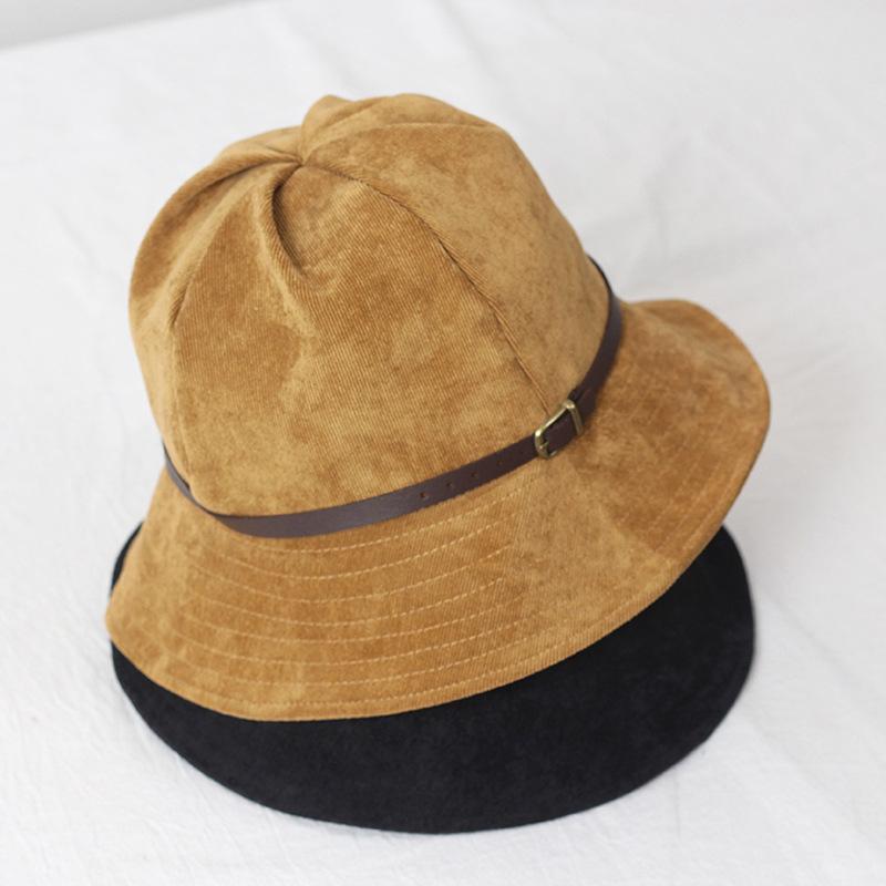 

The fisherman hat belt buckle corduroy cap men's and women's autumn/winter pure color POTS hat joker casual hats women fashion, White