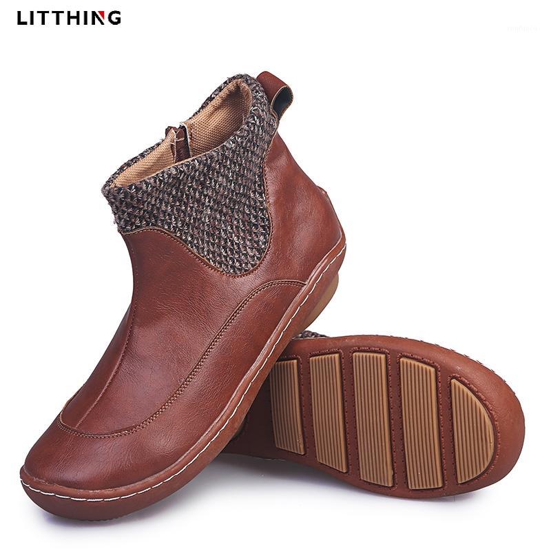 

LITTHING 2020 Ankle Boots Women Side Zipper Autumn Winter PU Leather Comfy Shoes For Women Sewing New Warm Ladies Boots De Mujer1, Red