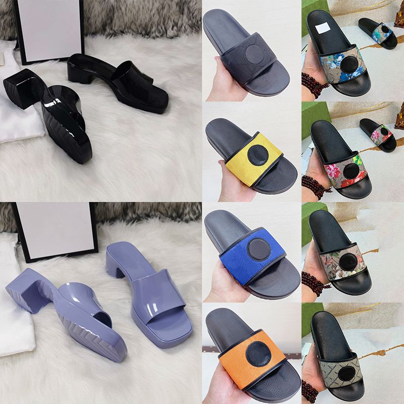

Designer Sandals Jelly White Rubber Solid Color Platform Slides For Women Lady Mens Fashion Trends Floral Letters Flower Style Slippers Summ, Black