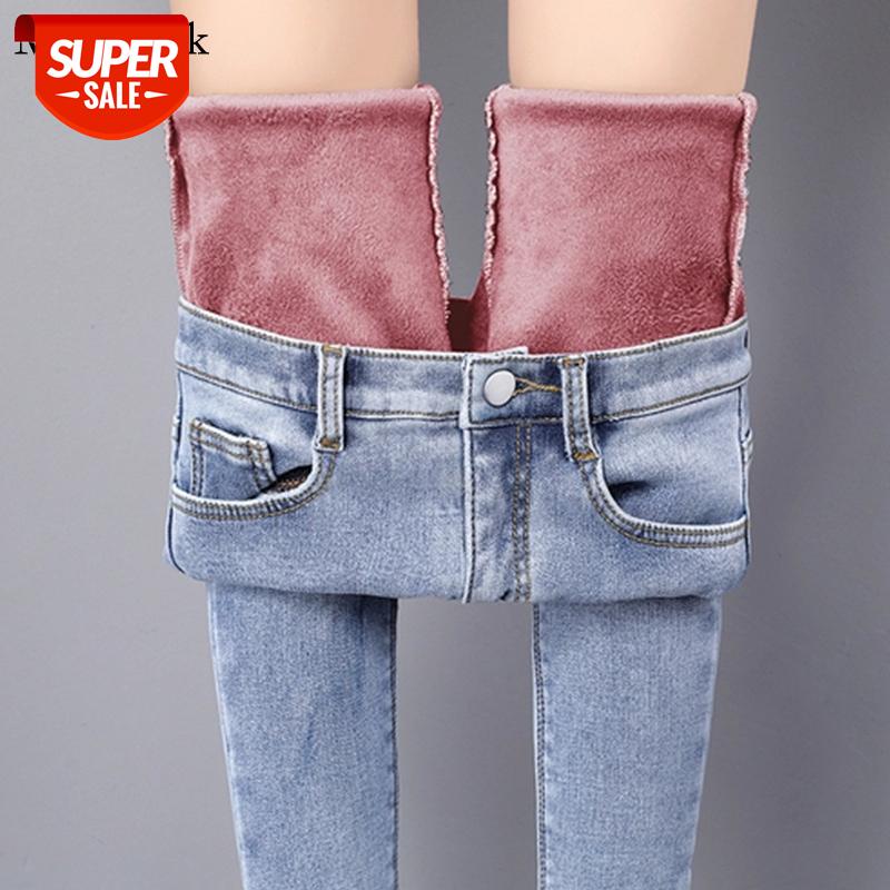 

Autumn Winter Warm Women Jeans Pants Skinny Blue High Waist Jeans Woman Pantalon Velvet Thick Cotton Denim Women Trousers 11371 #4Z5U, Black;white