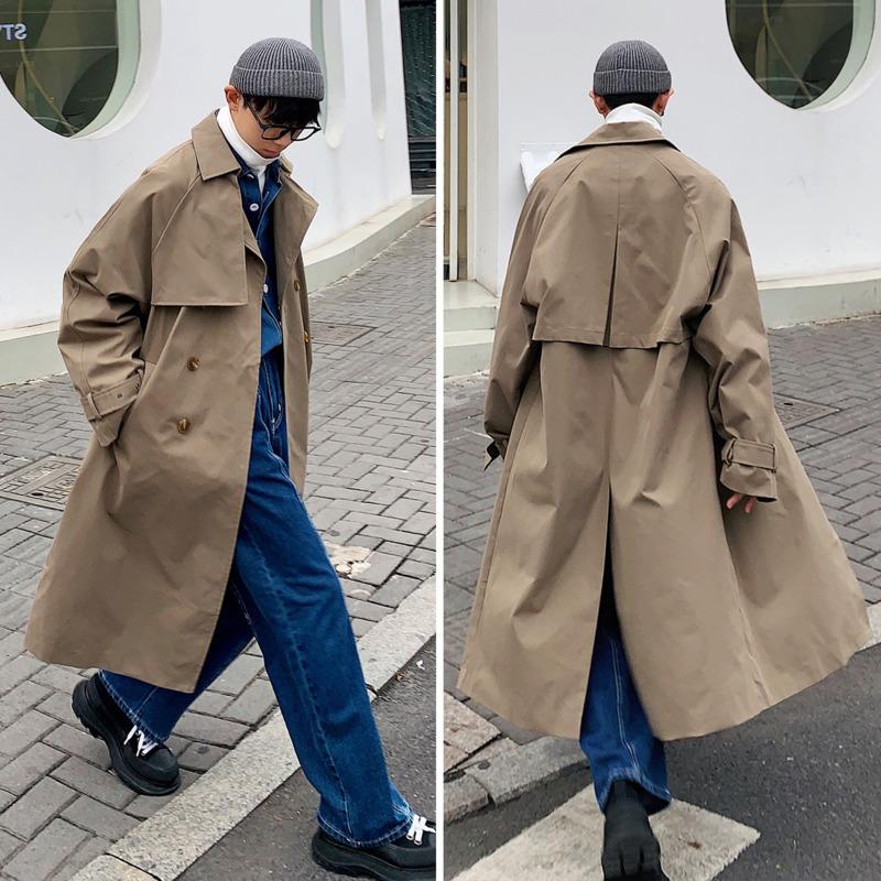 

Korean Style Trench Men's Fashion Solid Color Casual Long Coat Men Overcoat Loose Autumn Oversize Windbreaker Jacket Mens -5XL, Black