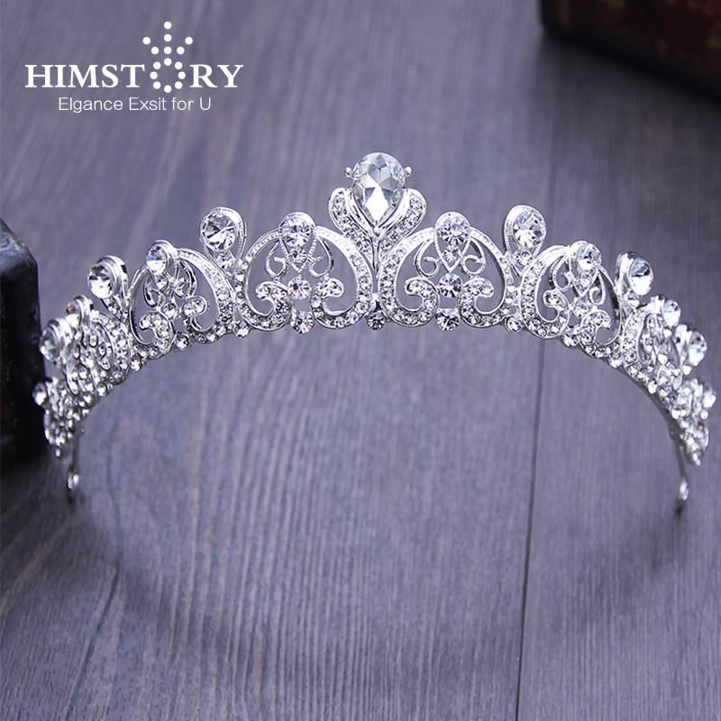 

HIMSTORY Sweety Simple French Designs Heart Shape Bride Hair Crown Tiaras Wedding Sparkling Crystal Bride Hair Accessory