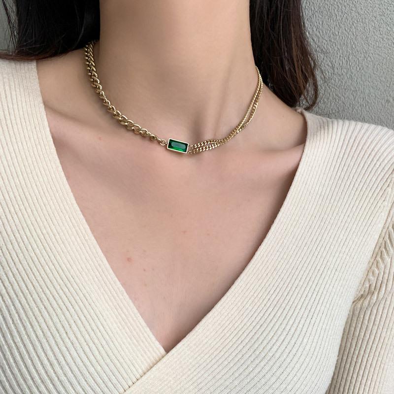 

timeonly temperament green crystal choker neckalces simple hollow metal charm neckalce for women ladies fashion jewelry hip hop, Golden;silver