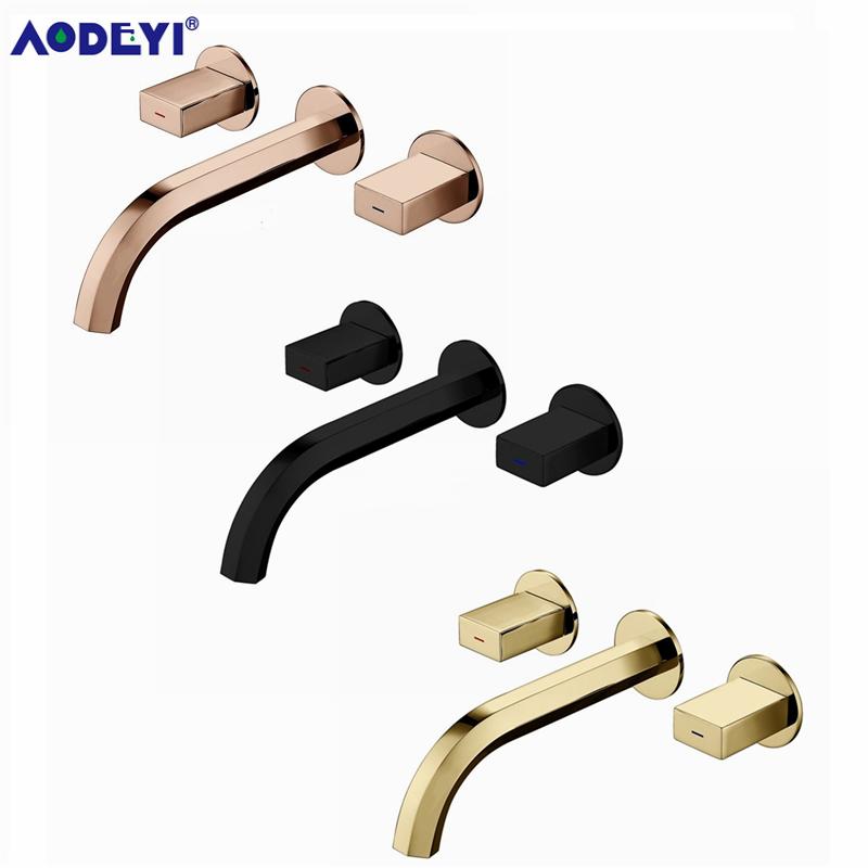 

Brass Double Handle Wall Mounted Bathroom Sink Faucet Hot & Cold Basin Faucet Basin Tap Rotation Spout Chrome/Black/Gold