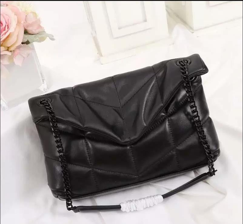 

2023 High Qulity classic Puffer Shoulder Bag Soft Genuine Leather Womens Ladies Composite Tote Clutch Handbags Purse Messenger Cros, Black logo