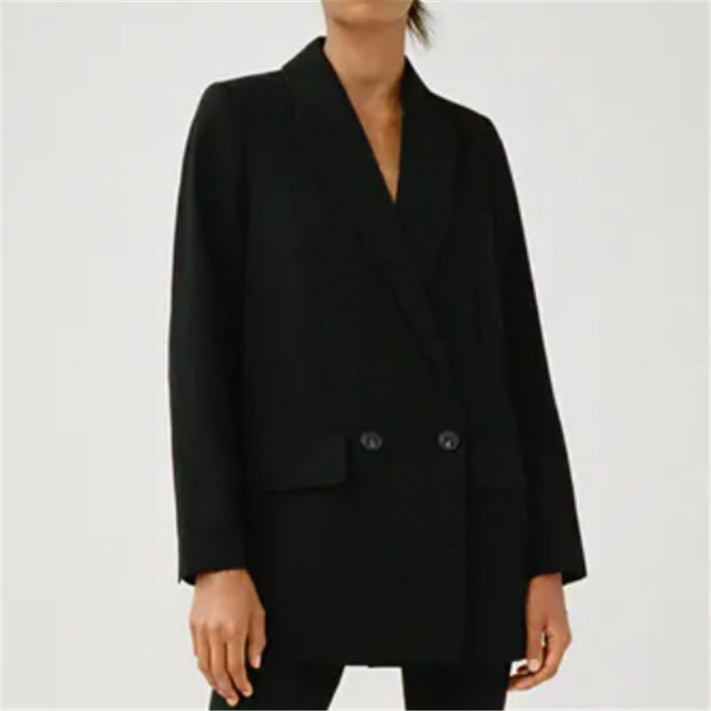

2021 New Streetwear Feminine Solid Black Fashion Ladies in Blazers Turtlenecks Chic Ladies'pocket Jackets XTCT