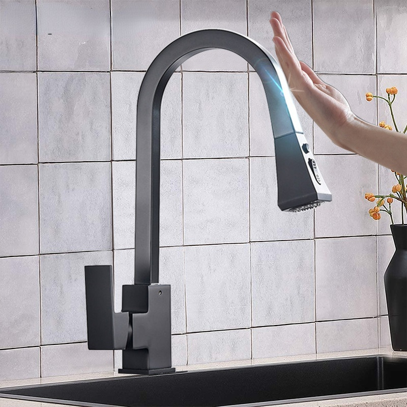 

Matte Black Pull Out Sensor Kitchen Faucets Stainless Steel Smart Induction Mixed Tap Rotate Touch Control Sink Tap Torneira