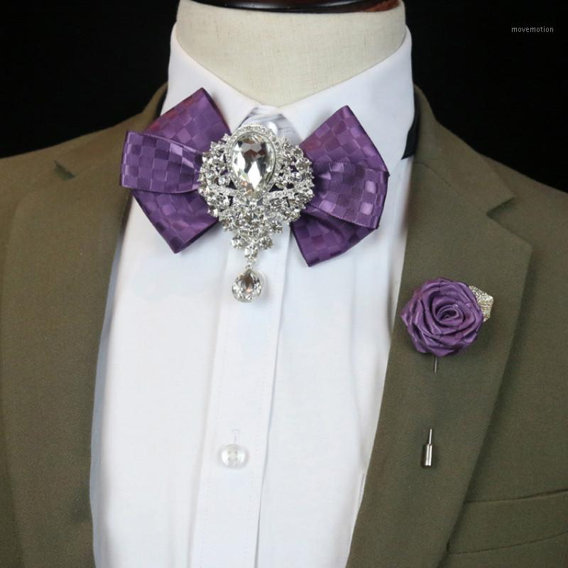 

New Rhinestone Bow Tie Men's Unisex Wedding Groom Formal Wear Korean of British Trendy Male Bowtie Brooch Pocket Towel Set1