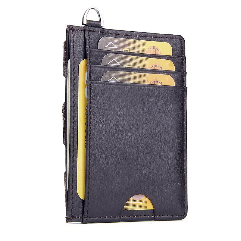 

Solid Short Unisex Slim Business Front Pocket Wallet Genuine Leather Men Holders Women Coin Purses Cards Case, Black