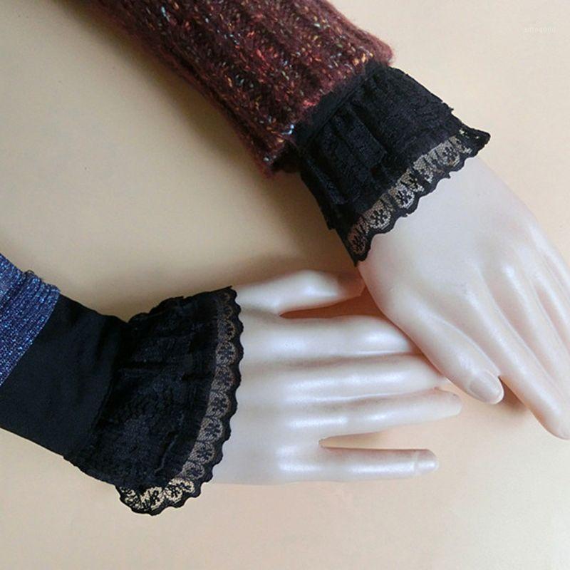 

Five Fingers Gloves 2Pcs/Pair Women Girls Decorative Chiffon Fake Flare Sleeves Floral Lace Pleated Ruched False Cuffs Apparel Wrist With1