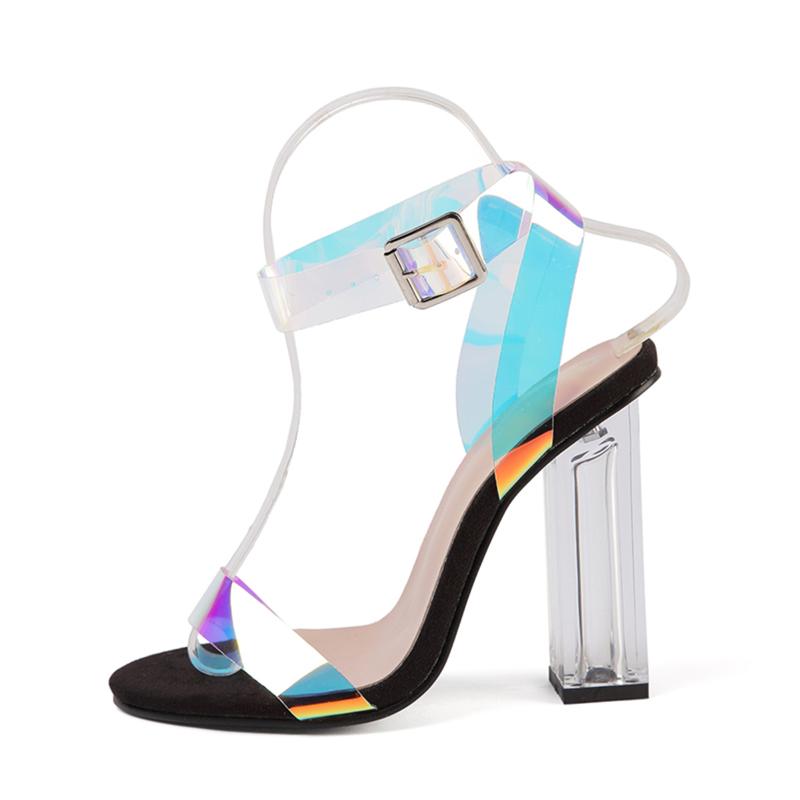 

2021 Spring/Summer Personalized Colorful Women's Shoes Dress/Party Sexy Fashion Style Sandals Charming Ladies Buckle High Heels, Black