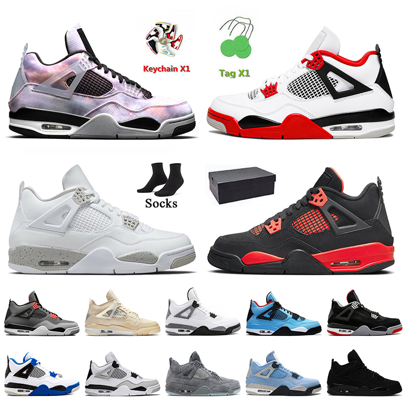 

2022 Jumpman 4 4s Basketball Shoes Zen Master Red Thunder Fire Red Sail White Oreo University Blue Women Mens Trainers With Socks Sports Sneakers Military Black Cat, C16 military black 40-47