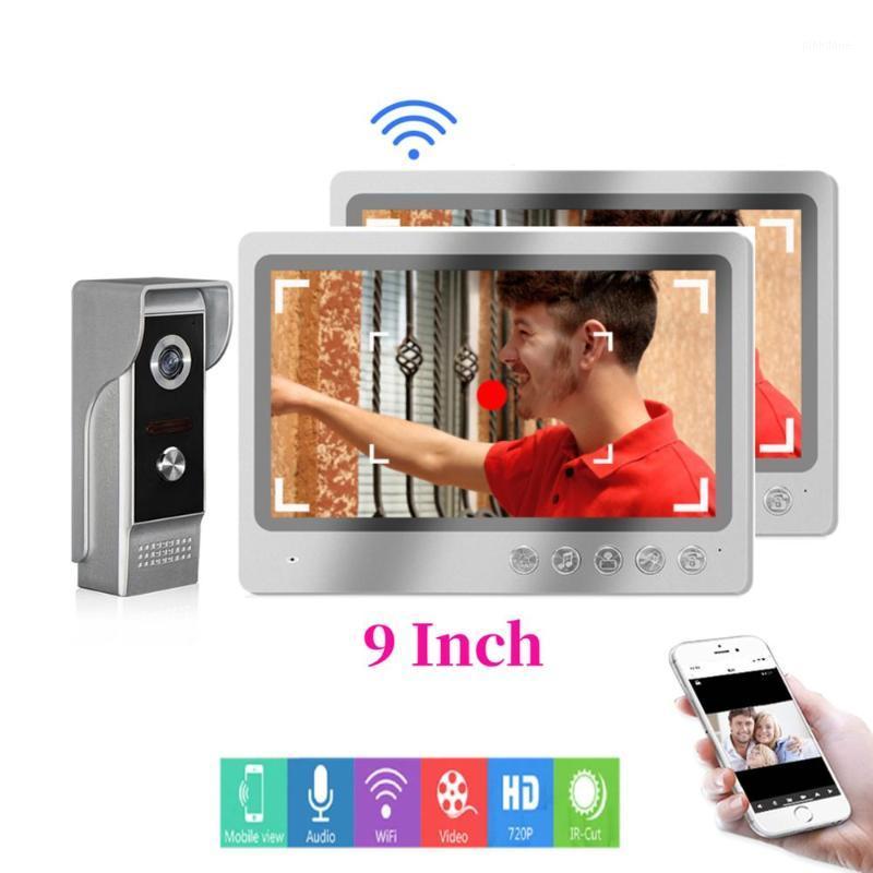 

App Remote Unlock Fingerprint RFID Password Video Intercom 9" Monitor WIFI Video Speake Phone Doorbell Kit+2x SD Record Screen1