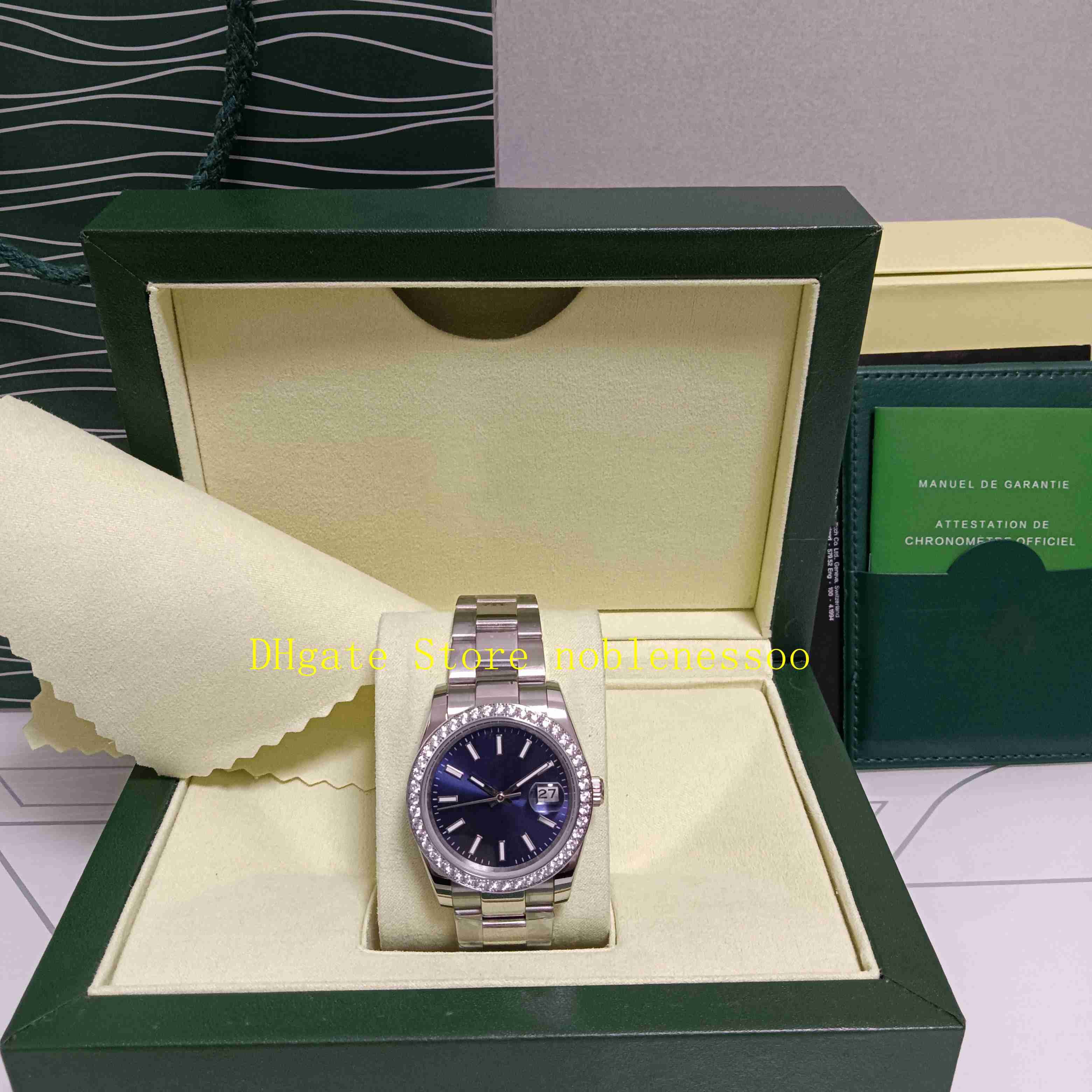 

2 Color Real Photo With Original Box Midsize Watch Mens Women's 36MM Black Blue Dial Diamond Bezel 126284RBR 126284 Steel Bracelet Automatic Mechanical Watches, 01