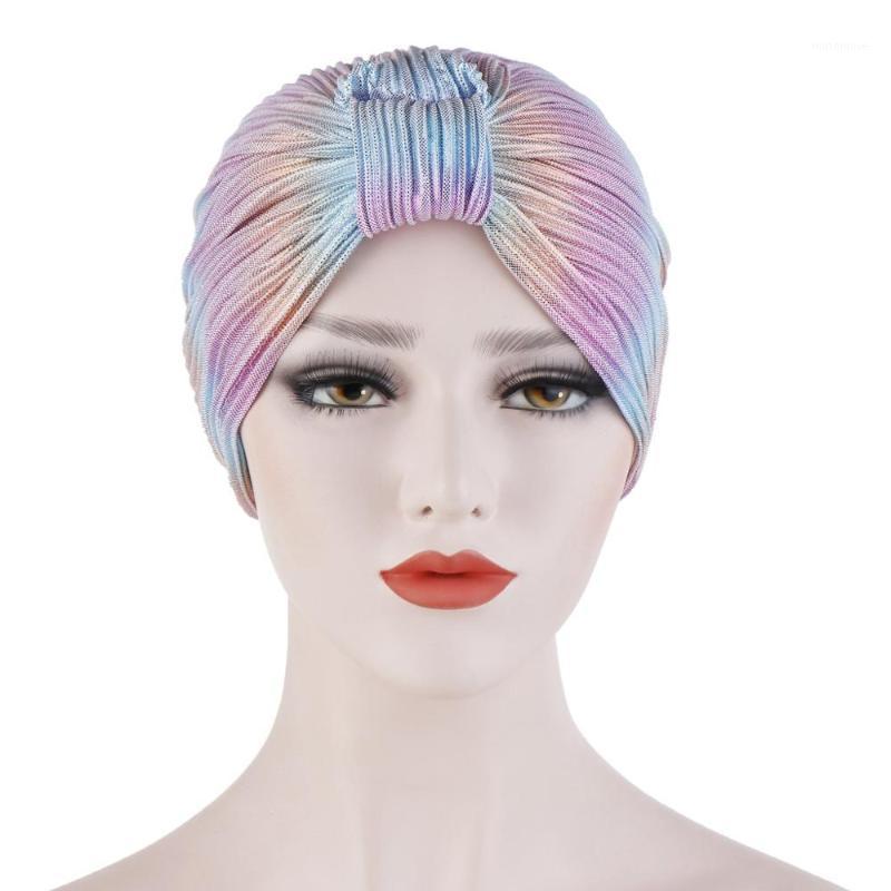 

New pleated bronzing hair bonnet cap head wrap hat Muslim solid color turban caps TB-21A1, Combination 20