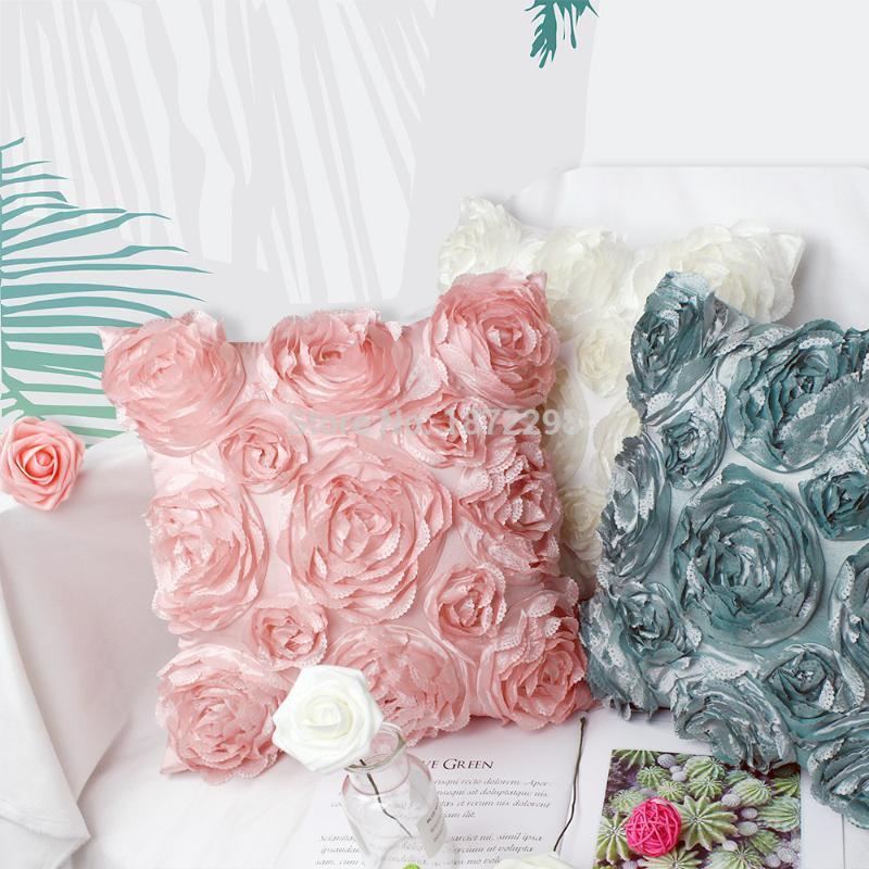 

Free Shipping 42cmX42cm Polyester Cationic Taffeta Embroidery 3d Rose Cushion Cover Throw Pillow Case HT-PCTEC-021, Pink