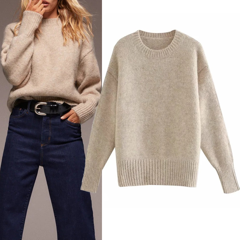 

2021 New Autumn Winter Soft Touch Wool Blend Knitted Women o Neck Long Sleeve Ladies Loose Casual Sweater Pullover Top Zoem, Camel