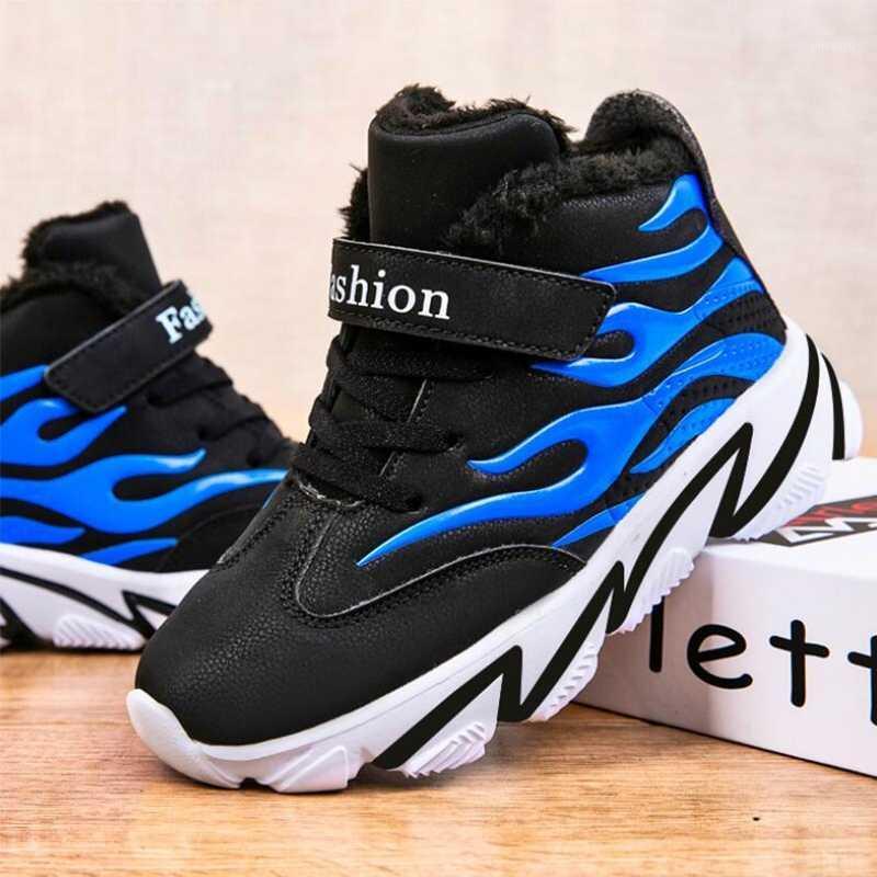 

MudiPanda 2020 Winter Children Ankle Boots Girls Boys Plush Snow Motorcycle plus velvet Warm Kids Sport Shoes1, Black red