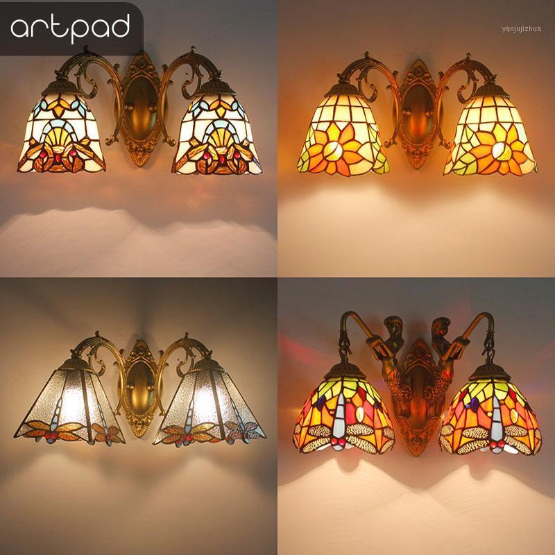 

Artpad Nordic Romantic Colorful Glass Lampshade Indoor Wall Lamp Bedroom Bedside Asile Turkish Bracket Light With Base1