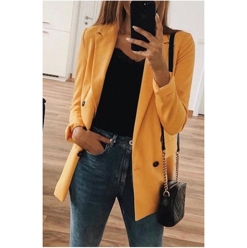 

Fashion Women Autumn Winter Office Lady Top Long Sleeve V Neck Blazer feminino Eleagnt veste femme vintage Classic Streetwear, Black