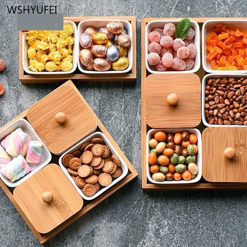 

Nordic ceramics Seasoning dish Wooden pallets Partition Candy dispenser fruit storage container Kitchen Tableware1