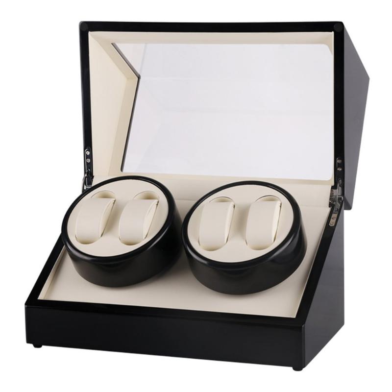 

Global 4 Slots Wood US/AU/UK/ Plug Clock Casket Watch Winder Box Lacquer Rotate Slient Motor Display Clock Winder Watch Case TOP