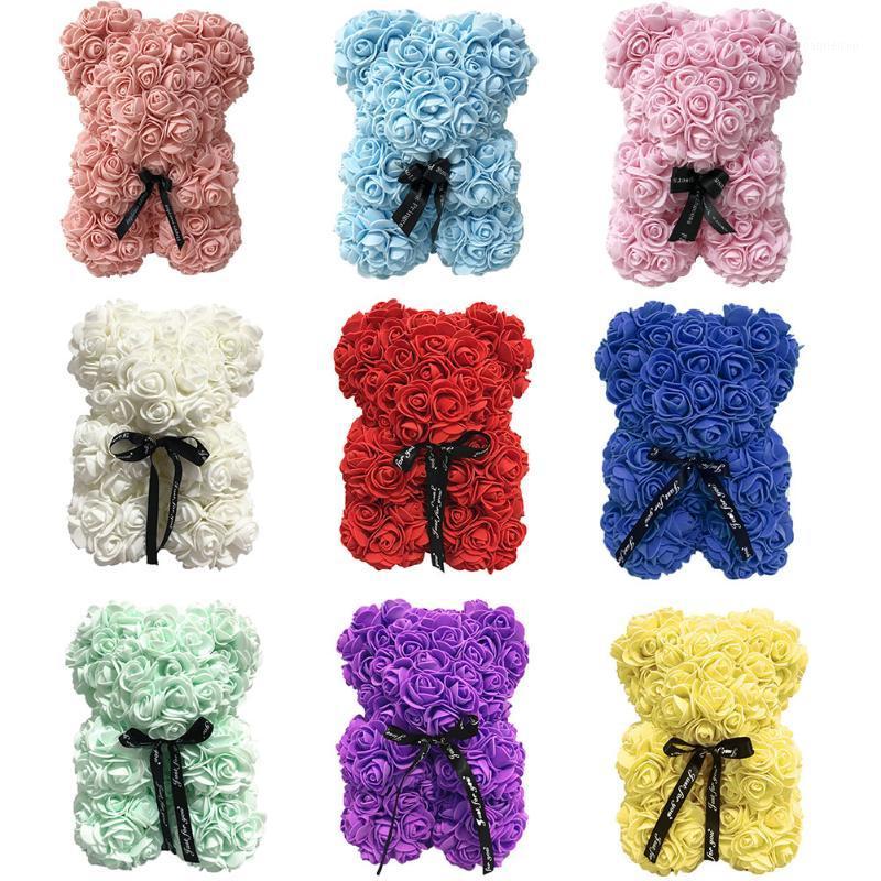 

25cm Rose Teddy Bear Artificial PE Foam Flower New Year Valentines Christmas Gifts Box Home Wedding Decoration1