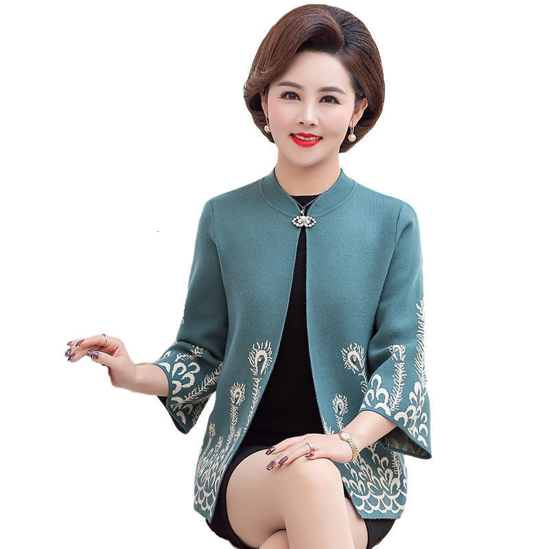 

2021 Women Spring Autumn Coat New Middle-aged Mother Fashion Cardigan Casual Tops Femme High Quality Sweater Coats Plus Size B551 9pni, Lake blue