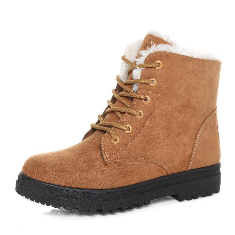 

Fashion Flat Platform Sneaker Shoes Plus Velvet Winter Warmth Women Lace Up Cotton Snow Boots PU Waterproof -WT, Khaki
