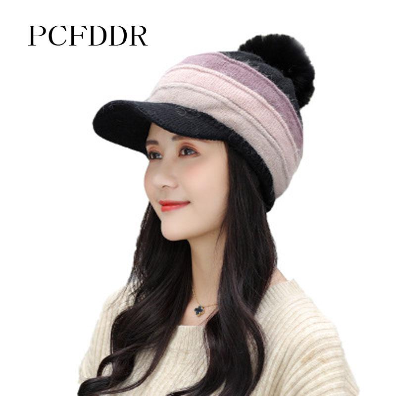 

PCFDRR 2020 Korean version of new winter hair hat thickened wool duck cap fashion versatile warm Plush knitted hat, White