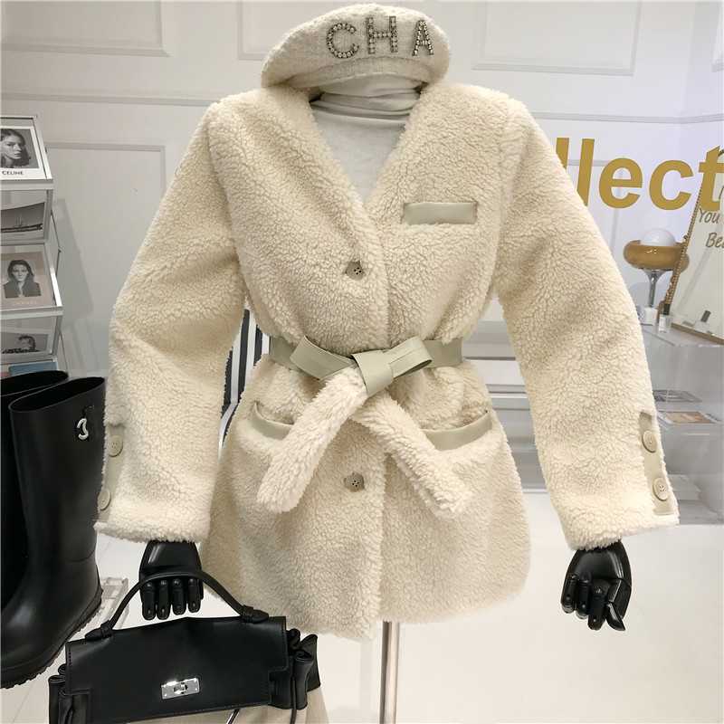 

Women's Fur & Faux Elegant Lady Lamb Hair Warm Coat Woman Winter Niche Design Temperament Goddess Fashion Pink Loose